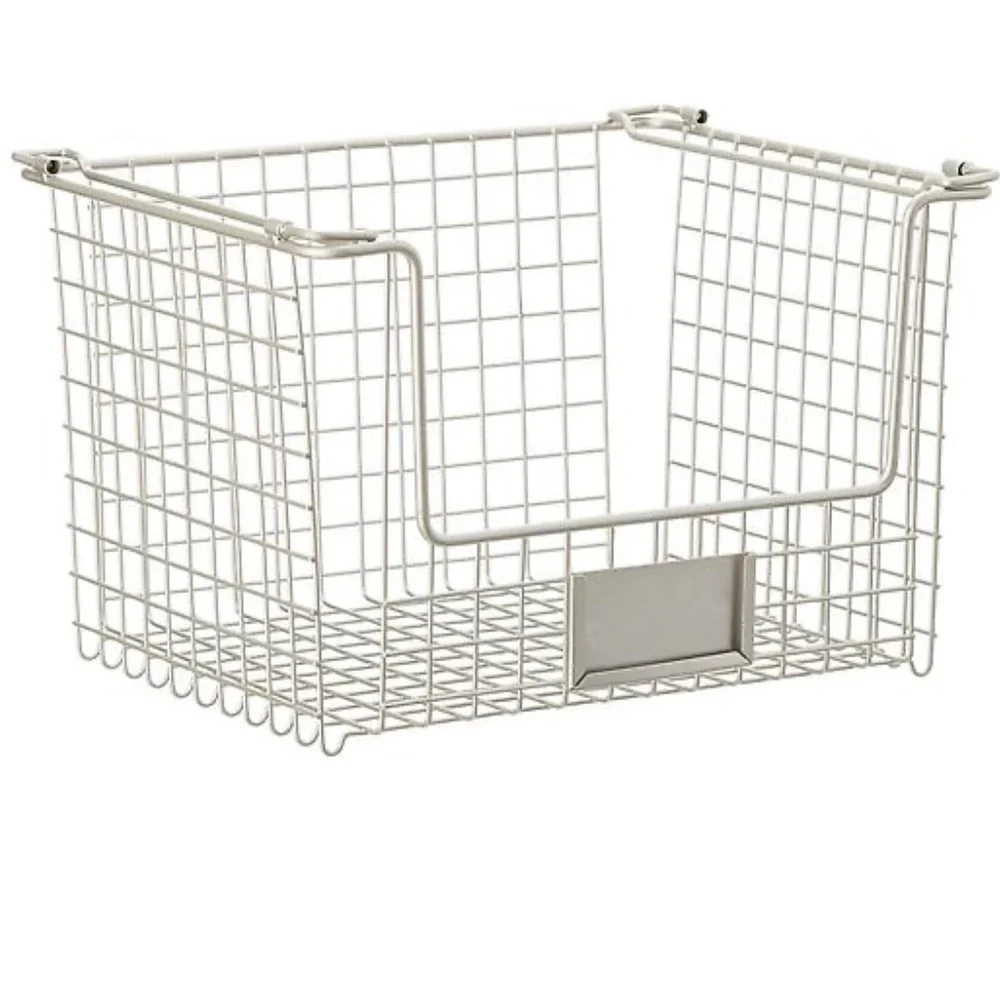 Silver STACKABLE WIRE BASKET WITH HANDLES 12x10x7 3/4 (1 basket)